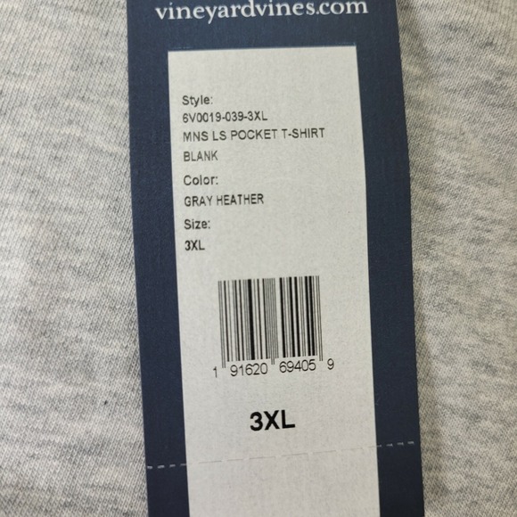 Vineyard Vines Gray Heather Long Sleeve Pocket Tee Shirt Men's Size XXXL 3XL NWT - Picture 7 of 11